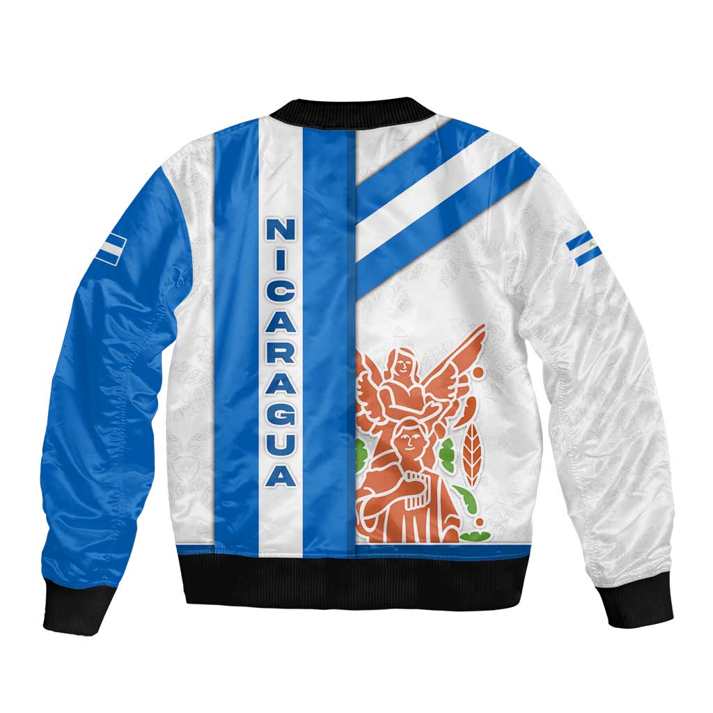 Nicaragua Cultural Art Bomber Jacket with Blue White Stripes and Indigenous Motif Design - Wonder Print Shop