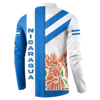 Nicaragua Cultural Art Button Sweatshirt with Blue White Stripes and Indigenous Motif Design - Wonder Print Shop
