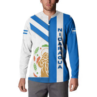 Nicaragua Cultural Art Button Sweatshirt with Blue White Stripes and Indigenous Motif Design - Wonder Print Shop
