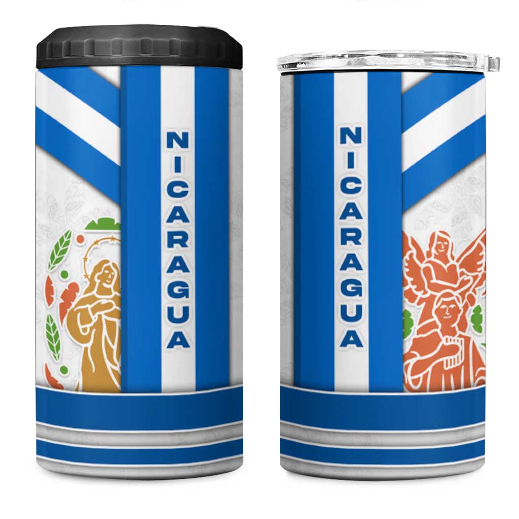 Nicaragua Cultural Art 4 in 1 Can Cooler Tumbler with Blue White Stripes and Indigenous Motif Design - Wonder Print Shop