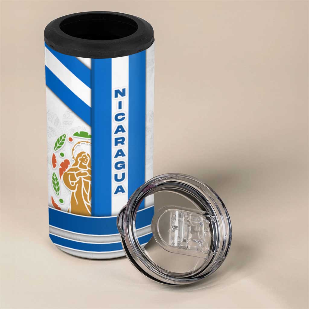 Nicaragua Cultural Art 4 in 1 Can Cooler Tumbler with Blue White Stripes and Indigenous Motif Design - Wonder Print Shop