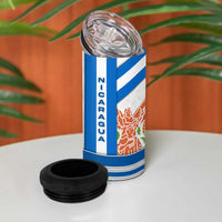 Nicaragua Cultural Art 4 in 1 Can Cooler Tumbler with Blue White Stripes and Indigenous Motif Design - Wonder Print Shop