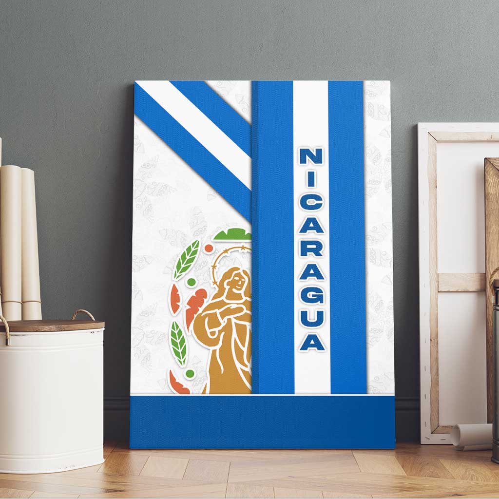 Nicaragua Cultural Art Canvas Wall Art with Blue White Stripes and Indigenous Motif Design - Wonder Print Shop
