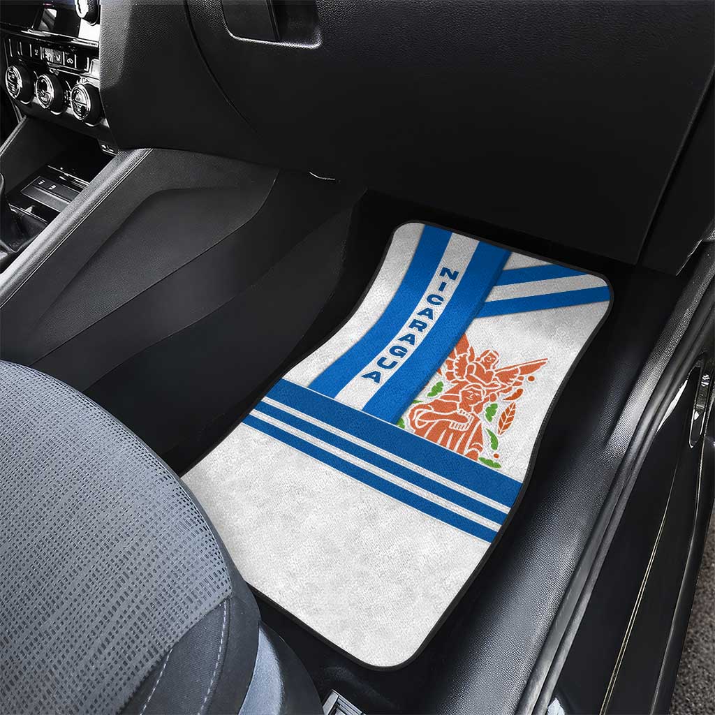 Nicaragua Cultural Art Car Mats with Blue White Stripes and Indigenous Motif Design - Wonder Print Shop