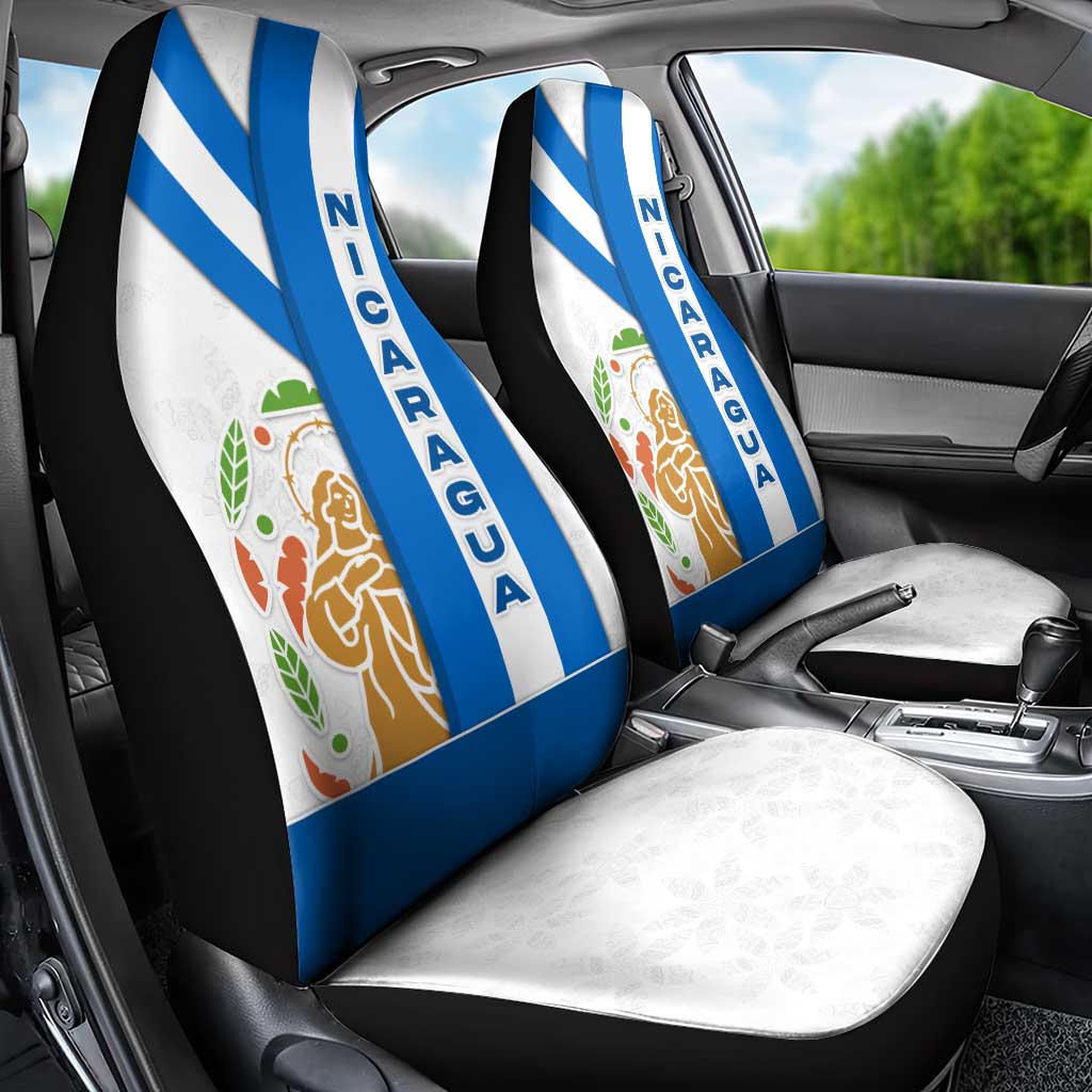 Nicaragua Cultural Art Car Seat Cover with Blue White Stripes and Indigenous Motif Design - Wonder Print Shop