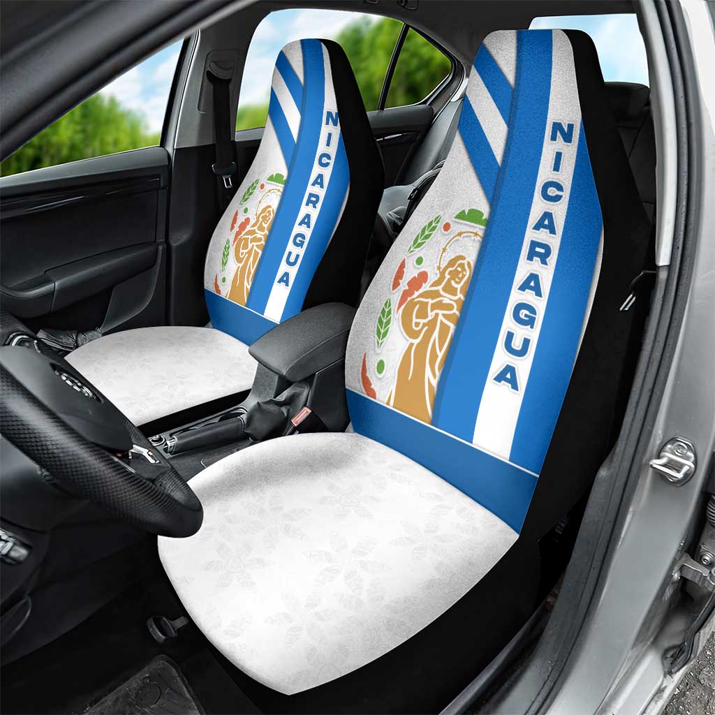 Nicaragua Cultural Art Car Seat Cover with Blue White Stripes and Indigenous Motif Design - Wonder Print Shop