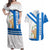 Nicaragua Cultural Art Couples Matching Off Shoulder Maxi Dress and Hawaiian Shirt with Blue White Stripes and Indigenous Motif Design - Wonder Print Shop