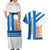 Nicaragua Cultural Art Couples Matching Off Shoulder Maxi Dress and Hawaiian Shirt with Blue White Stripes and Indigenous Motif Design - Wonder Print Shop