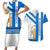 Nicaragua Cultural Art Couples Matching Short Sleeve Bodycon Dress and Hawaiian Shirt with Blue White Stripes and Indigenous Motif Design - Wonder Print Shop