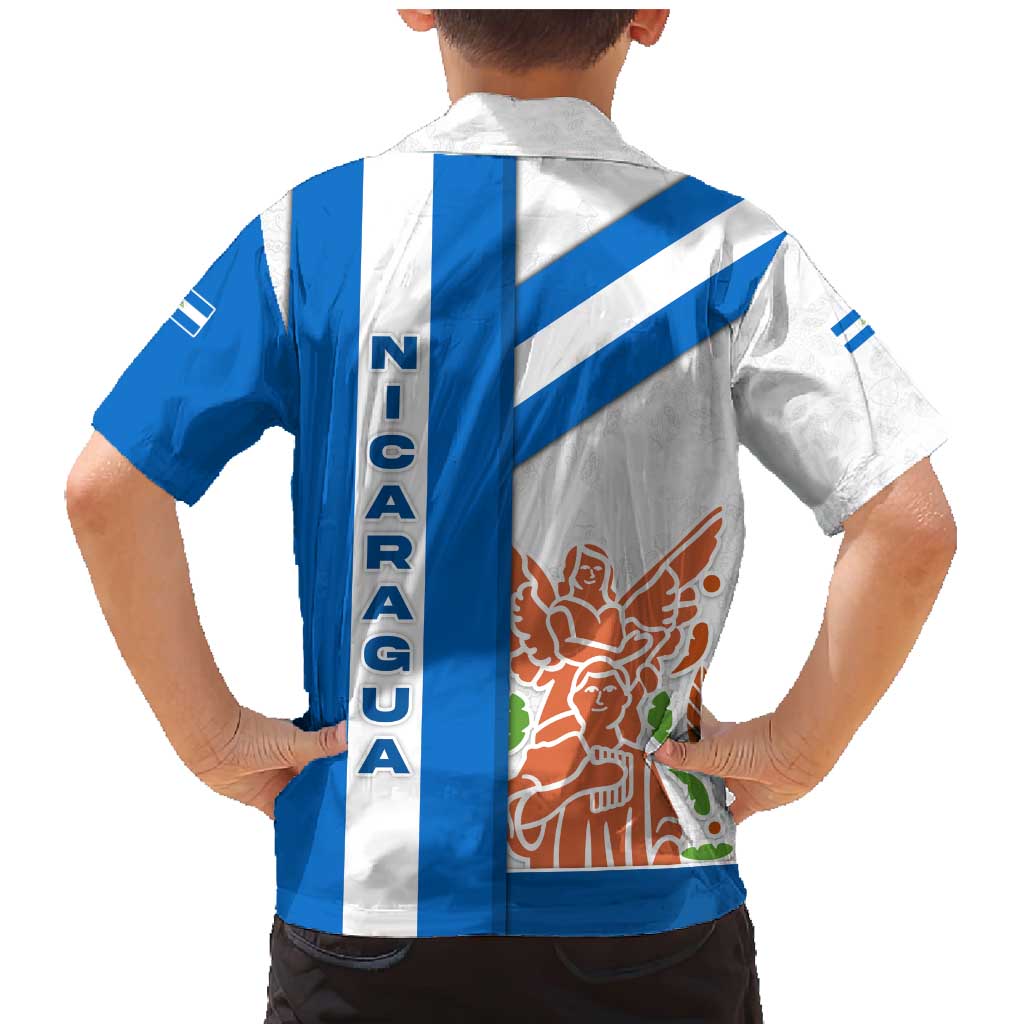 Nicaragua Cultural Art Family Matching Mermaid Dress and Hawaiian Shirt with Blue White Stripes and Indigenous Motif Design - Wonder Print Shop