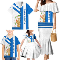 Nicaragua Cultural Art Family Matching Mermaid Dress and Hawaiian Shirt with Blue White Stripes and Indigenous Motif Design - Wonder Print Shop