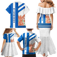 Nicaragua Cultural Art Family Matching Mermaid Dress and Hawaiian Shirt with Blue White Stripes and Indigenous Motif Design - Wonder Print Shop