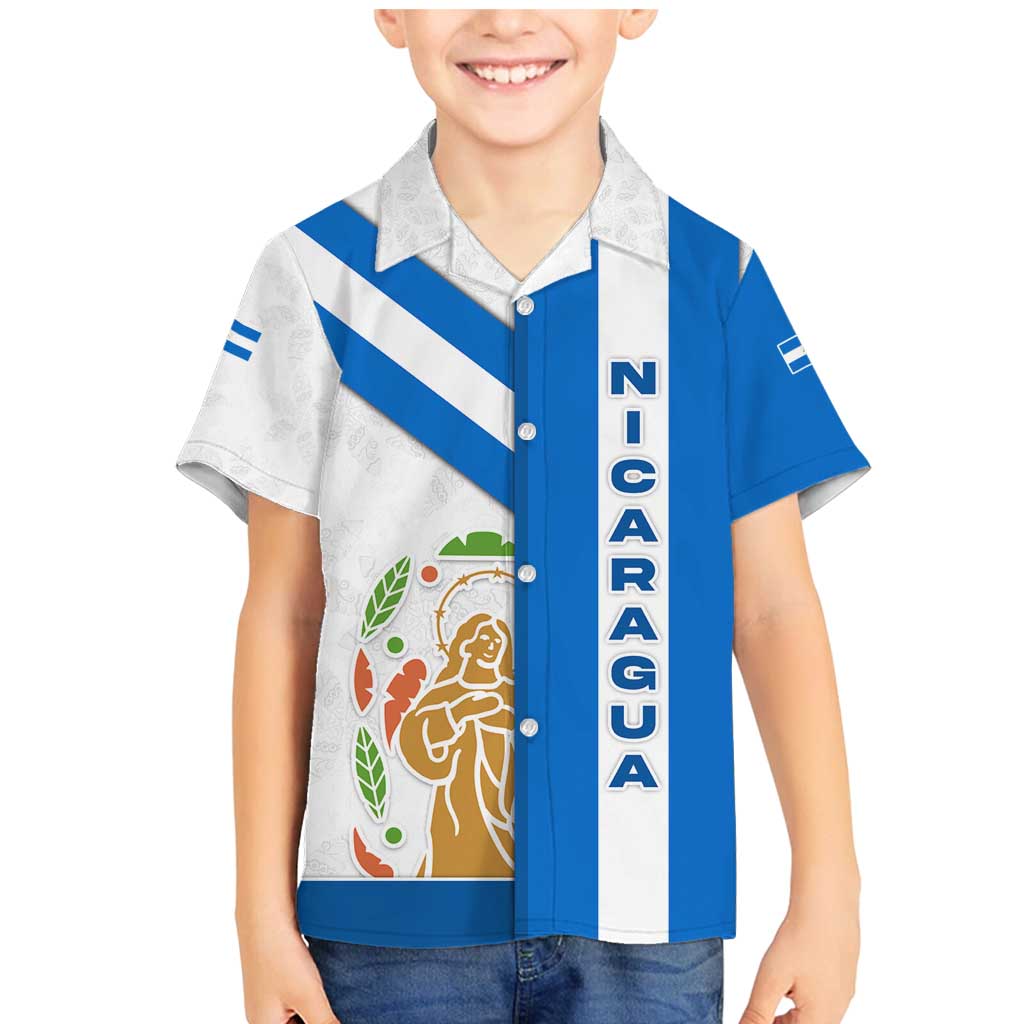 Nicaragua Cultural Art Family Matching Mermaid Dress and Hawaiian Shirt with Blue White Stripes and Indigenous Motif Design - Wonder Print Shop