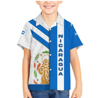 Nicaragua Cultural Art Family Matching Mermaid Dress and Hawaiian Shirt with Blue White Stripes and Indigenous Motif Design - Wonder Print Shop