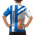 Nicaragua Cultural Art Family Matching Off The Shoulder Long Sleeve Dress and Hawaiian Shirt with Blue White Stripes and Indigenous Motif Design - Wonder Print Shop