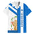 Nicaragua Cultural Art Family Matching Off The Shoulder Long Sleeve Dress and Hawaiian Shirt with Blue White Stripes and Indigenous Motif Design - Wonder Print Shop