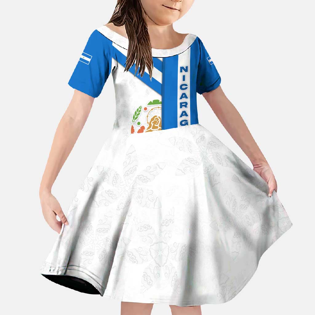 Nicaragua Cultural Art Family Matching Off Shoulder Maxi Dress and Hawaiian Shirt with Blue White Stripes and Indigenous Motif Design - Wonder Print Shop