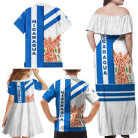 Nicaragua Cultural Art Family Matching Off Shoulder Maxi Dress and Hawaiian Shirt with Blue White Stripes and Indigenous Motif Design - Wonder Print Shop