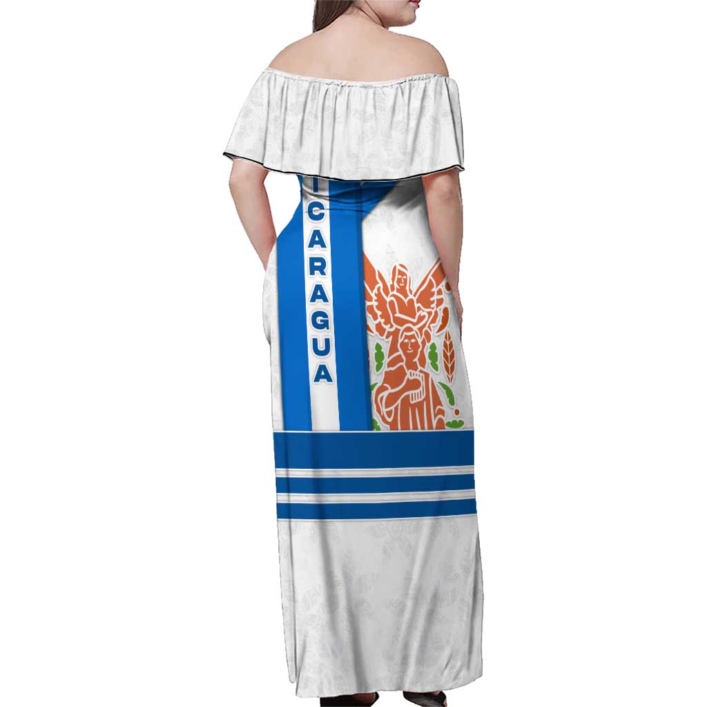 Nicaragua Cultural Art Family Matching Off Shoulder Maxi Dress and Hawaiian Shirt with Blue White Stripes and Indigenous Motif Design - Wonder Print Shop