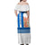 Nicaragua Cultural Art Family Matching Off Shoulder Maxi Dress and Hawaiian Shirt with Blue White Stripes and Indigenous Motif Design - Wonder Print Shop
