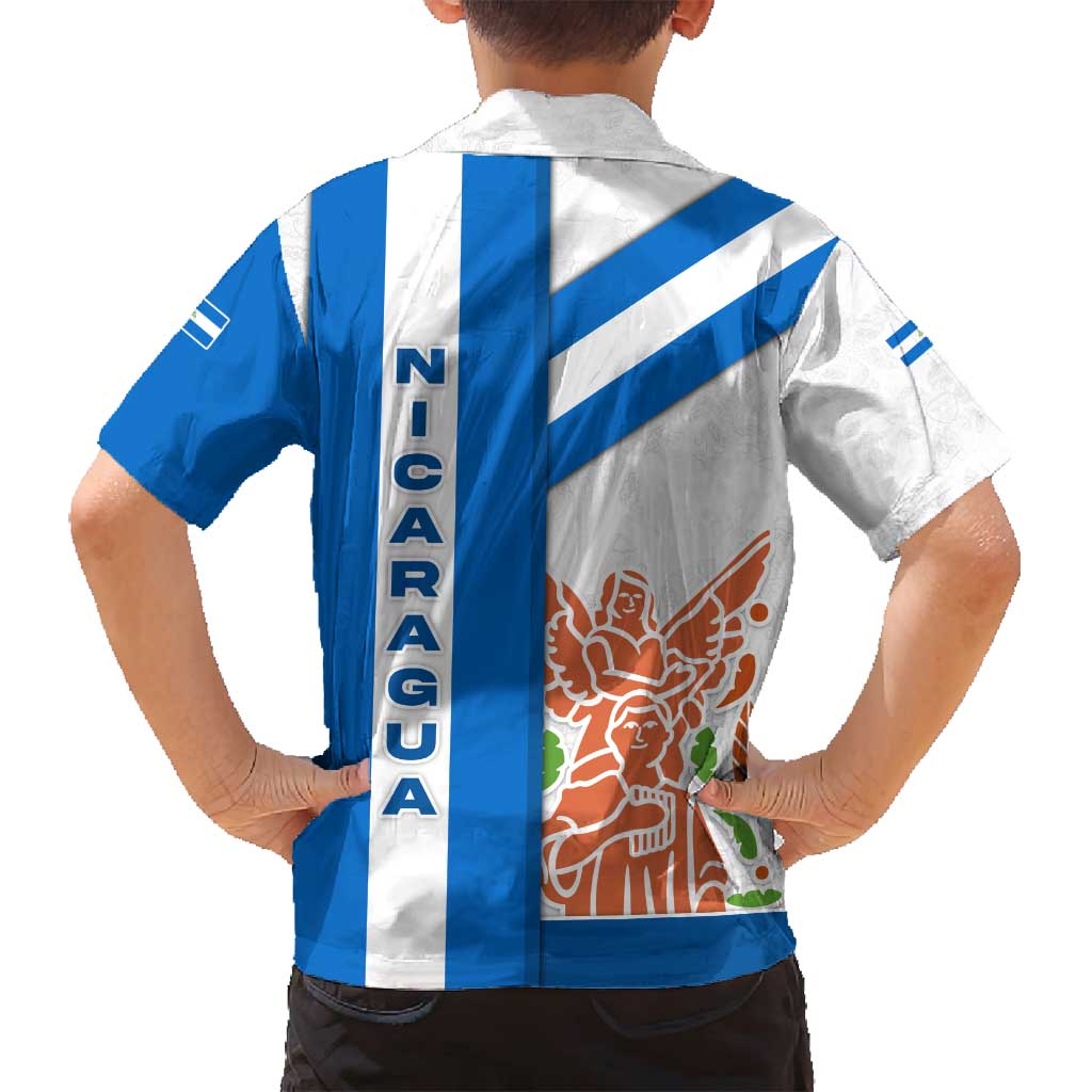 Nicaragua Cultural Art Family Matching Off Shoulder Short Dress and Hawaiian Shirt with Blue White Stripes and Indigenous Motif Design - Wonder Print Shop