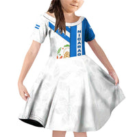 Nicaragua Cultural Art Family Matching Off Shoulder Short Dress and Hawaiian Shirt with Blue White Stripes and Indigenous Motif Design - Wonder Print Shop