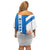 Nicaragua Cultural Art Family Matching Off Shoulder Short Dress and Hawaiian Shirt with Blue White Stripes and Indigenous Motif Design - Wonder Print Shop