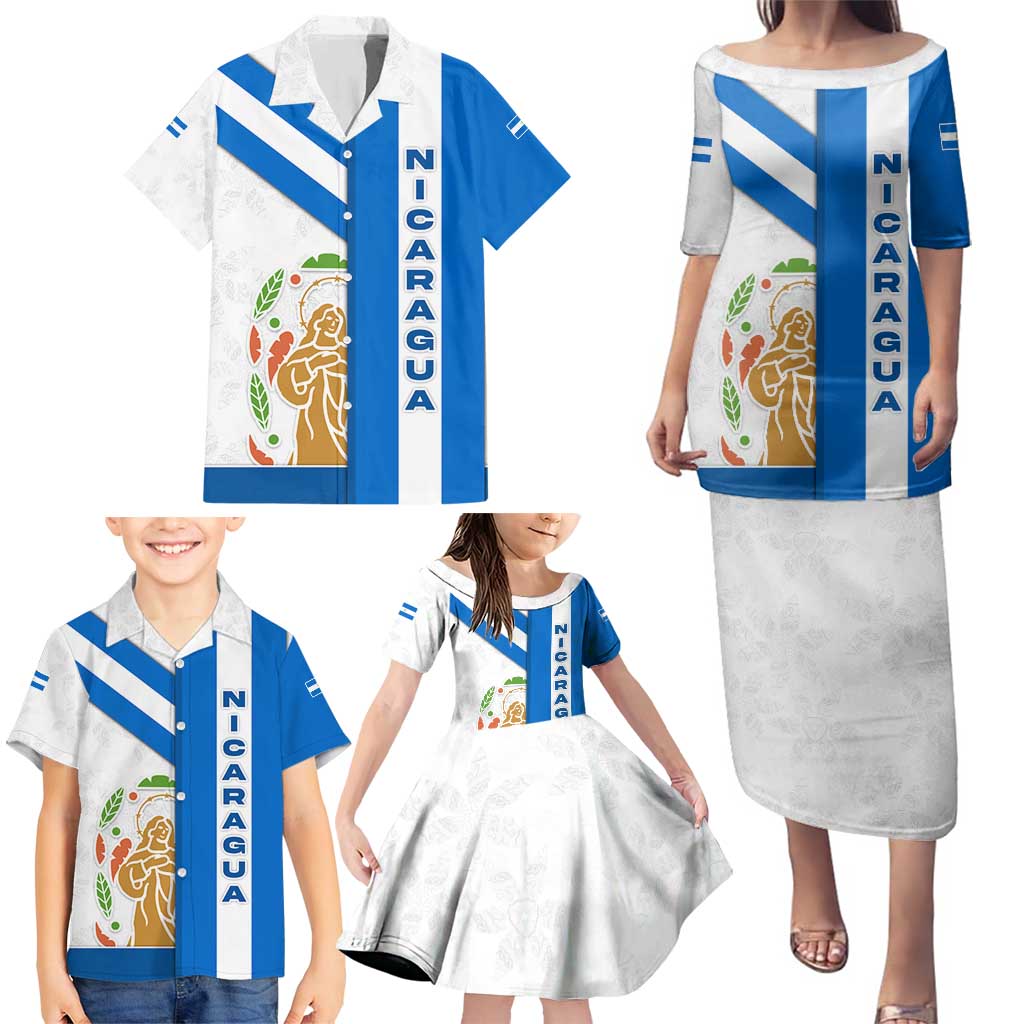 Nicaragua Cultural Art Family Matching Puletasi and Hawaiian Shirt with Blue White Stripes and Indigenous Motif Design - Wonder Print Shop