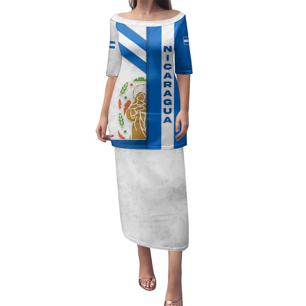 Nicaragua Cultural Art Family Matching Puletasi and Hawaiian Shirt with Blue White Stripes and Indigenous Motif Design - Wonder Print Shop