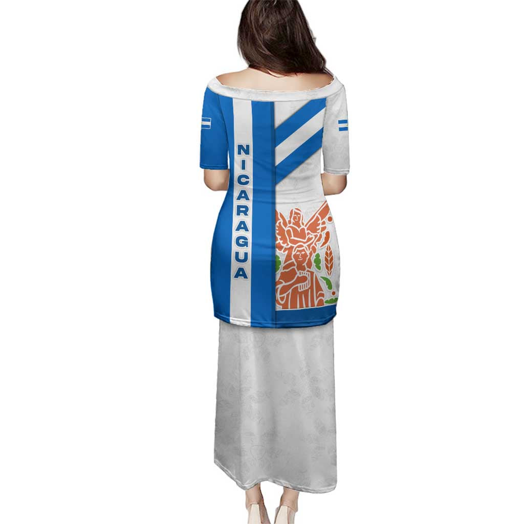 Nicaragua Cultural Art Family Matching Puletasi and Hawaiian Shirt with Blue White Stripes and Indigenous Motif Design - Wonder Print Shop