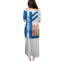 Nicaragua Cultural Art Family Matching Puletasi and Hawaiian Shirt with Blue White Stripes and Indigenous Motif Design - Wonder Print Shop