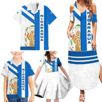 Nicaragua Cultural Art Family Matching Summer Maxi Dress and Hawaiian Shirt with Blue White Stripes and Indigenous Motif Design - Wonder Print Shop