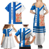 Nicaragua Cultural Art Family Matching Summer Maxi Dress and Hawaiian Shirt with Blue White Stripes and Indigenous Motif Design - Wonder Print Shop