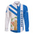 Nicaragua Cultural Art Family Matching Summer Maxi Dress and Hawaiian Shirt with Blue White Stripes and Indigenous Motif Design - Wonder Print Shop
