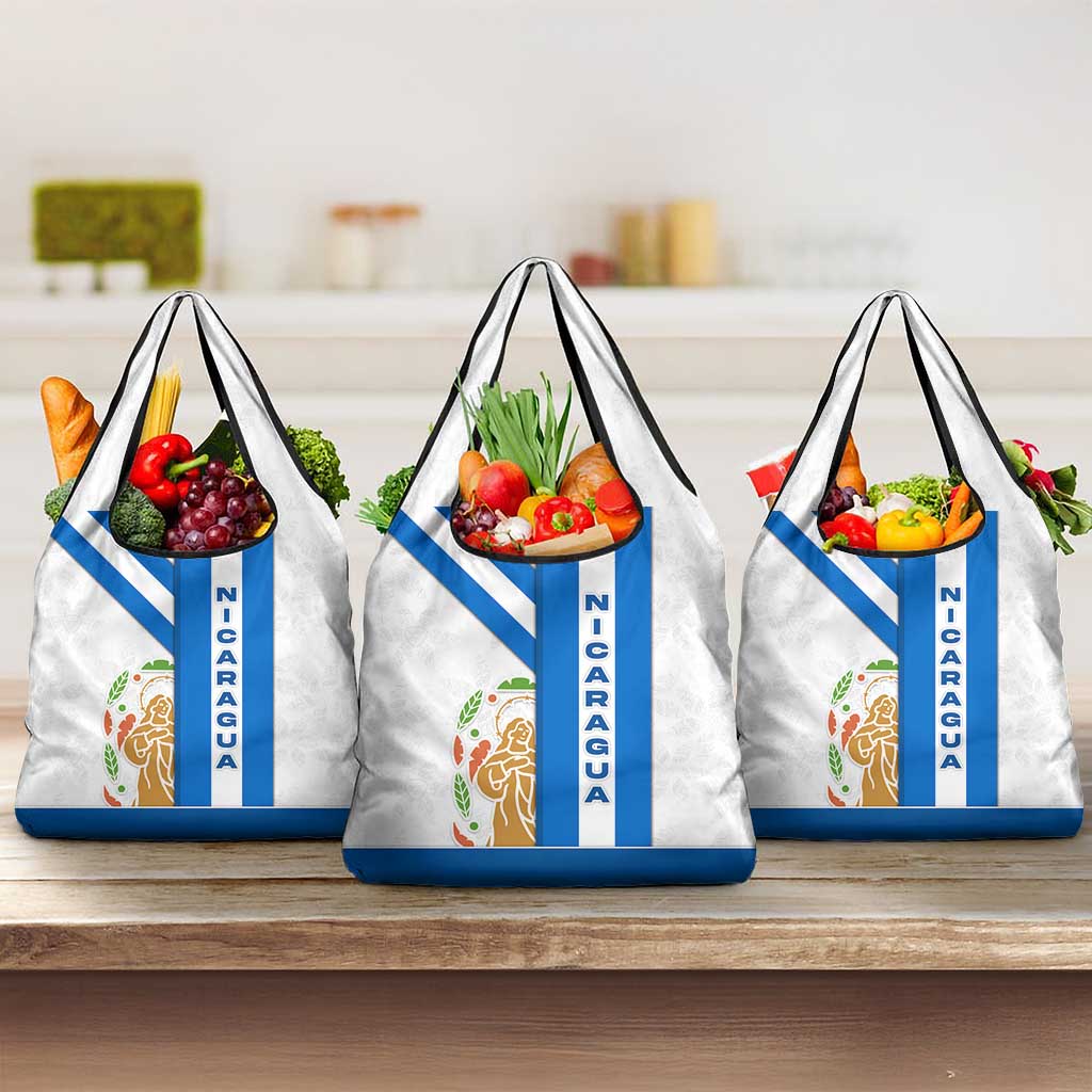 Nicaragua Cultural Art Grocery Bag with Blue White Stripes and Indigenous Motif Design - Wonder Print Shop