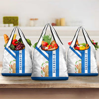 Nicaragua Cultural Art Grocery Bag with Blue White Stripes and Indigenous Motif Design - Wonder Print Shop
