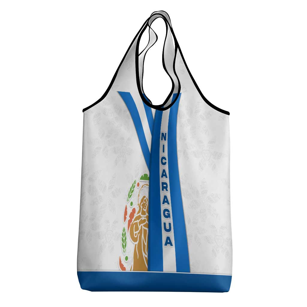 Nicaragua Cultural Art Grocery Bag with Blue White Stripes and Indigenous Motif Design - Wonder Print Shop
