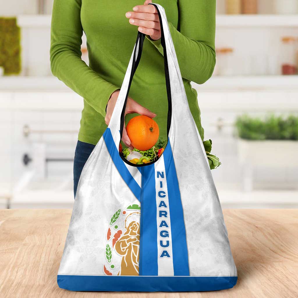 Nicaragua Cultural Art Grocery Bag with Blue White Stripes and Indigenous Motif Design - Wonder Print Shop