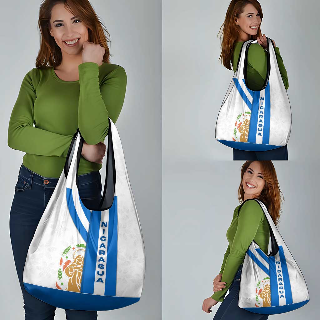Nicaragua Cultural Art Grocery Bag with Blue White Stripes and Indigenous Motif Design - Wonder Print Shop