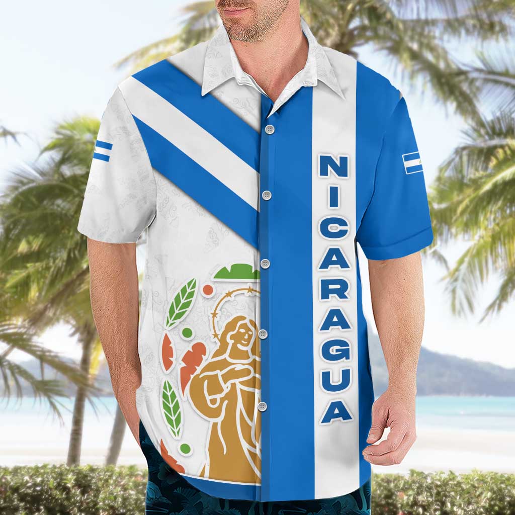 Nicaragua Cultural Art Hawaiian Shirt with Blue White Stripes and Indigenous Motif Design - Wonder Print Shop