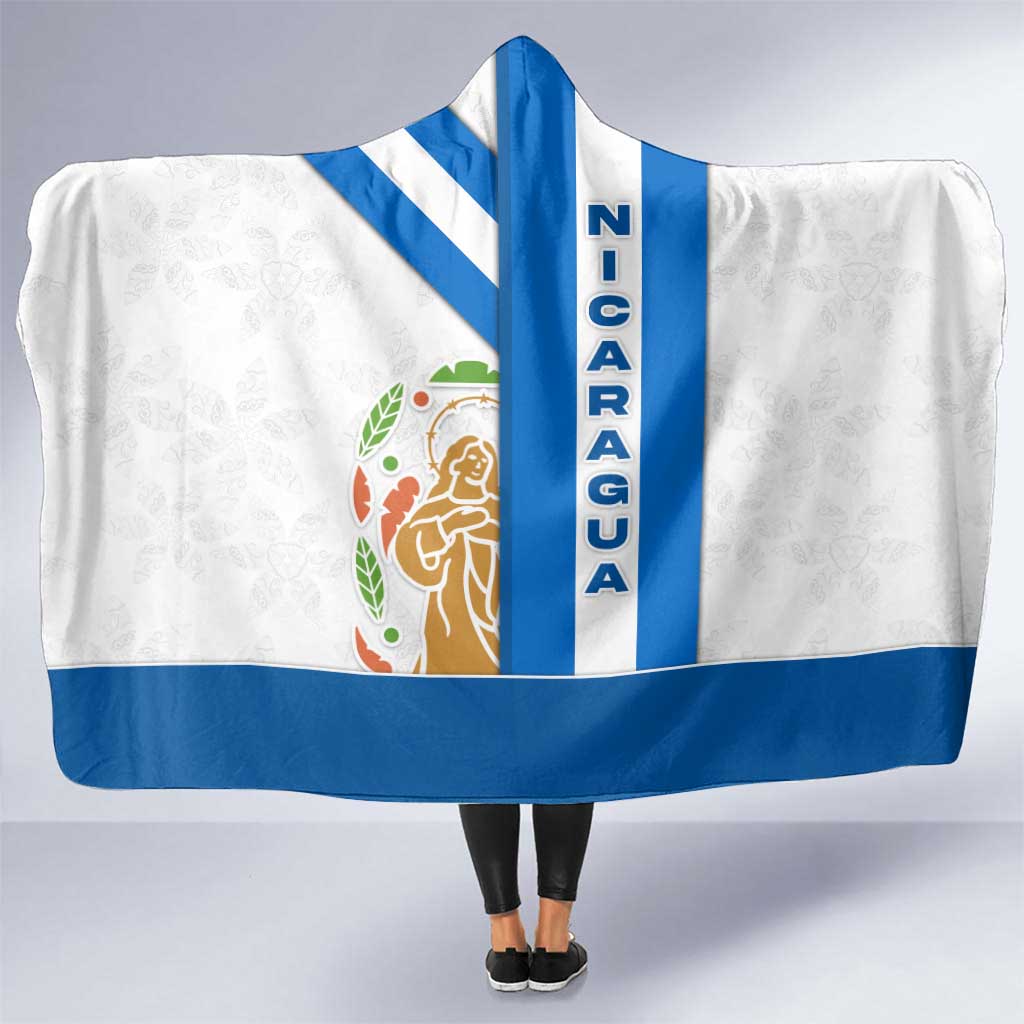 Nicaragua Cultural Art Hooded Blanket with Blue White Stripes and Indigenous Motif Design - Wonder Print Shop