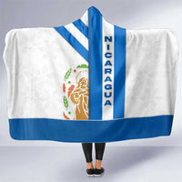 Nicaragua Cultural Art Hooded Blanket with Blue White Stripes and Indigenous Motif Design - Wonder Print Shop