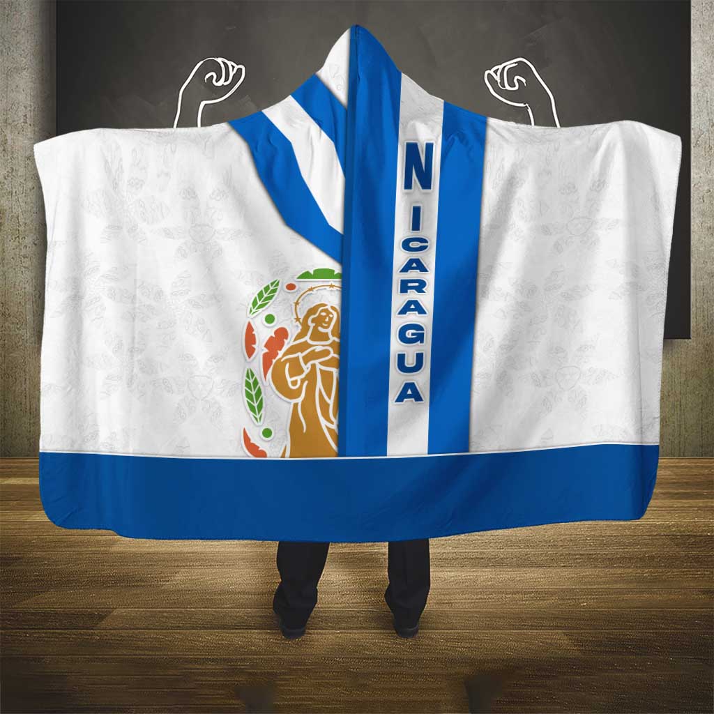 Nicaragua Cultural Art Hooded Blanket with Blue White Stripes and Indigenous Motif Design - Wonder Print Shop