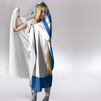 Nicaragua Cultural Art Hooded Blanket with Blue White Stripes and Indigenous Motif Design - Wonder Print Shop