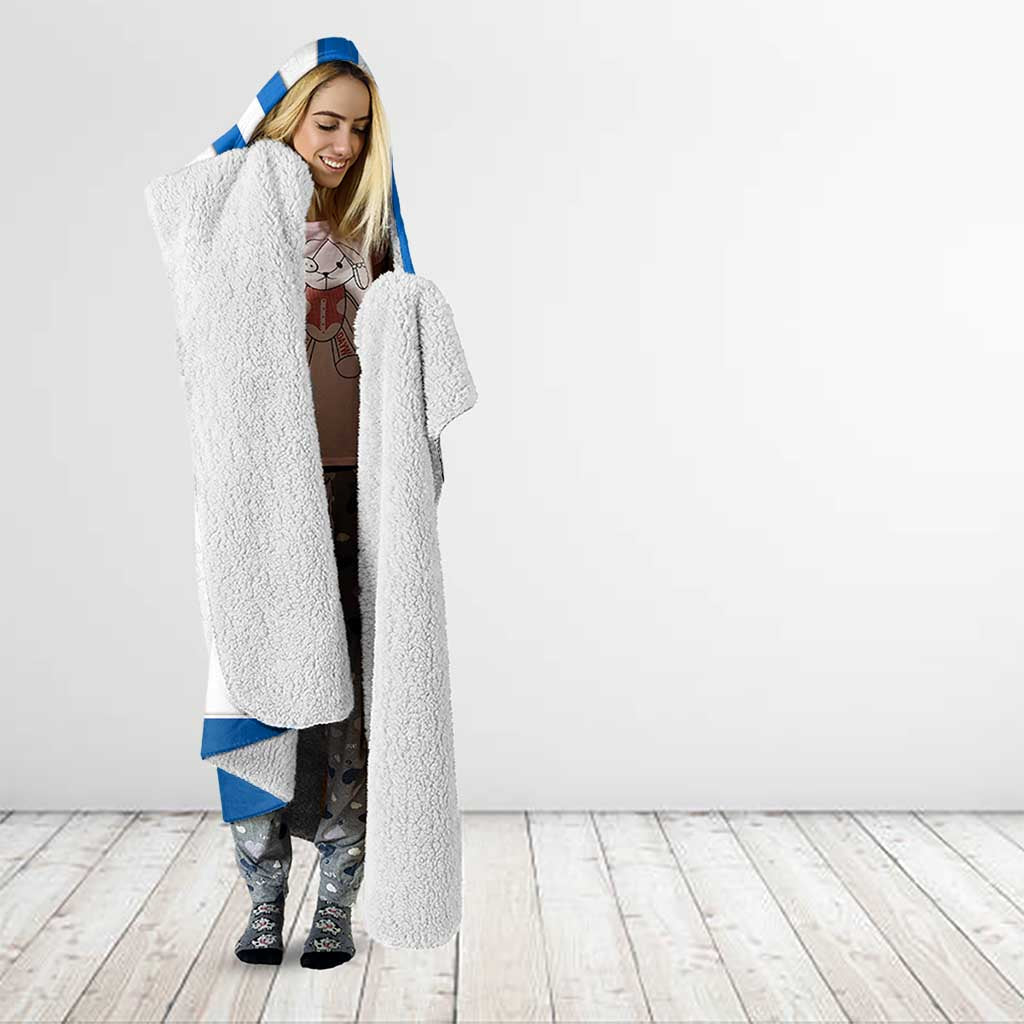 Nicaragua Cultural Art Hooded Blanket with Blue White Stripes and Indigenous Motif Design - Wonder Print Shop