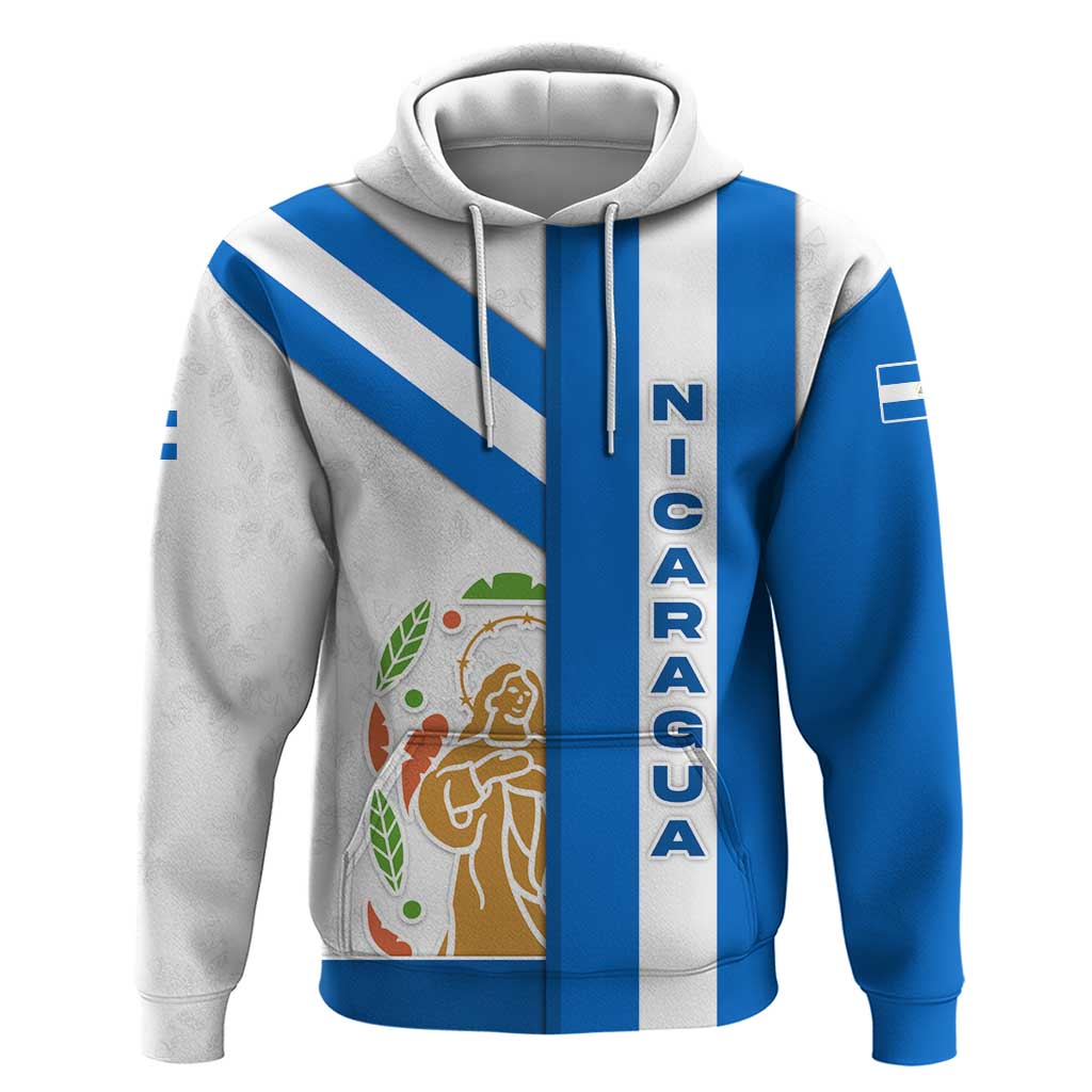 Nicaragua Cultural Art Hoodie with Blue White Stripes and Indigenous Motif Design - Wonder Print Shop