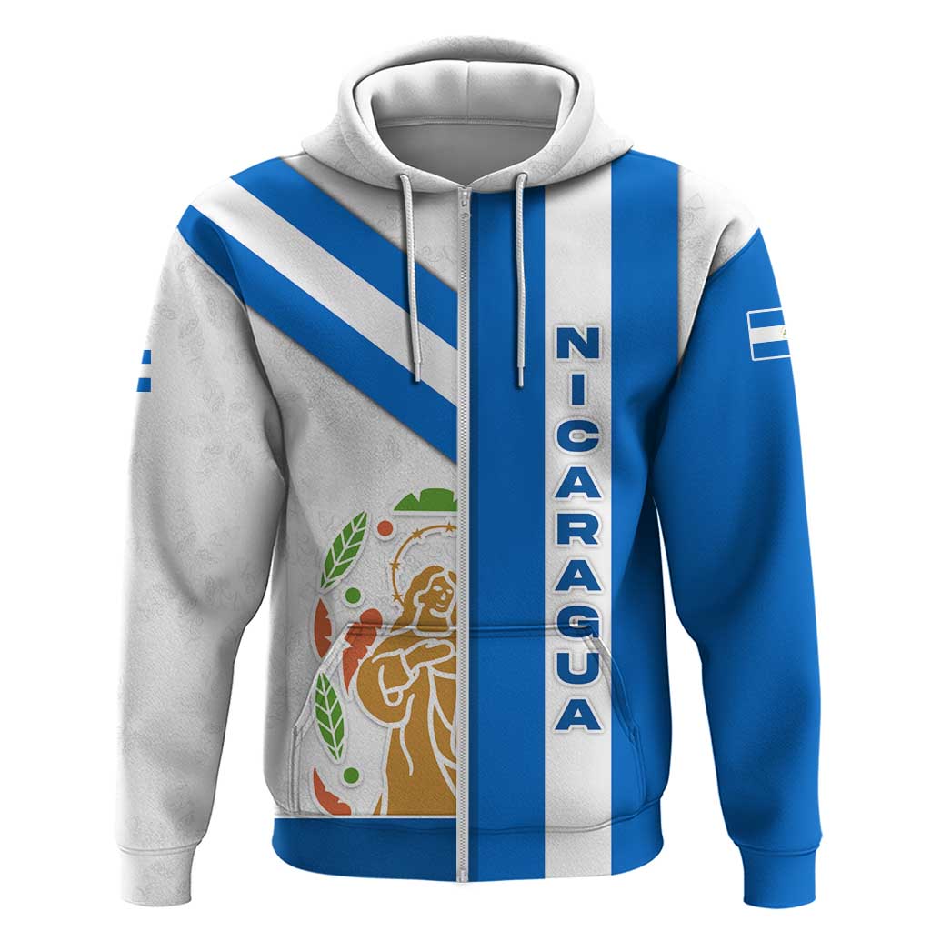 Nicaragua Cultural Art Hoodie with Blue White Stripes and Indigenous Motif Design - Wonder Print Shop