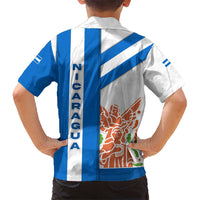 Nicaragua Cultural Art Kid Hawaiian Shirt with Blue White Stripes and Indigenous Motif Design - Wonder Print Shop