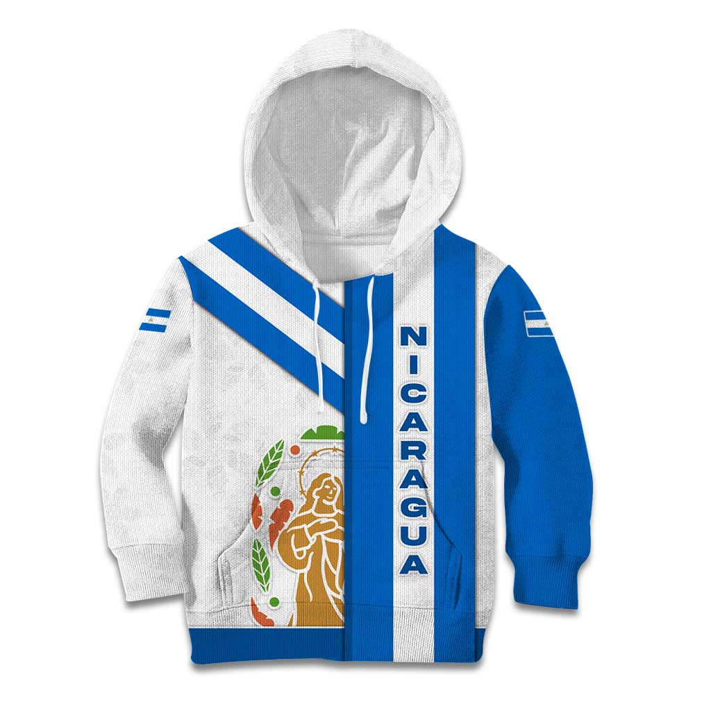 Nicaragua Cultural Art Kid Hoodie with Blue White Stripes and Indigenous Motif Design - Wonder Print Shop