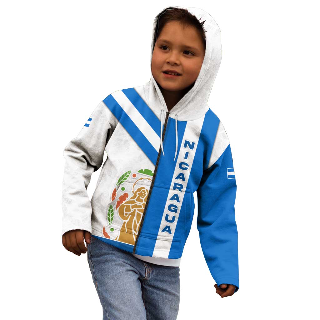 Nicaragua Cultural Art Kid Hoodie with Blue White Stripes and Indigenous Motif Design - Wonder Print Shop